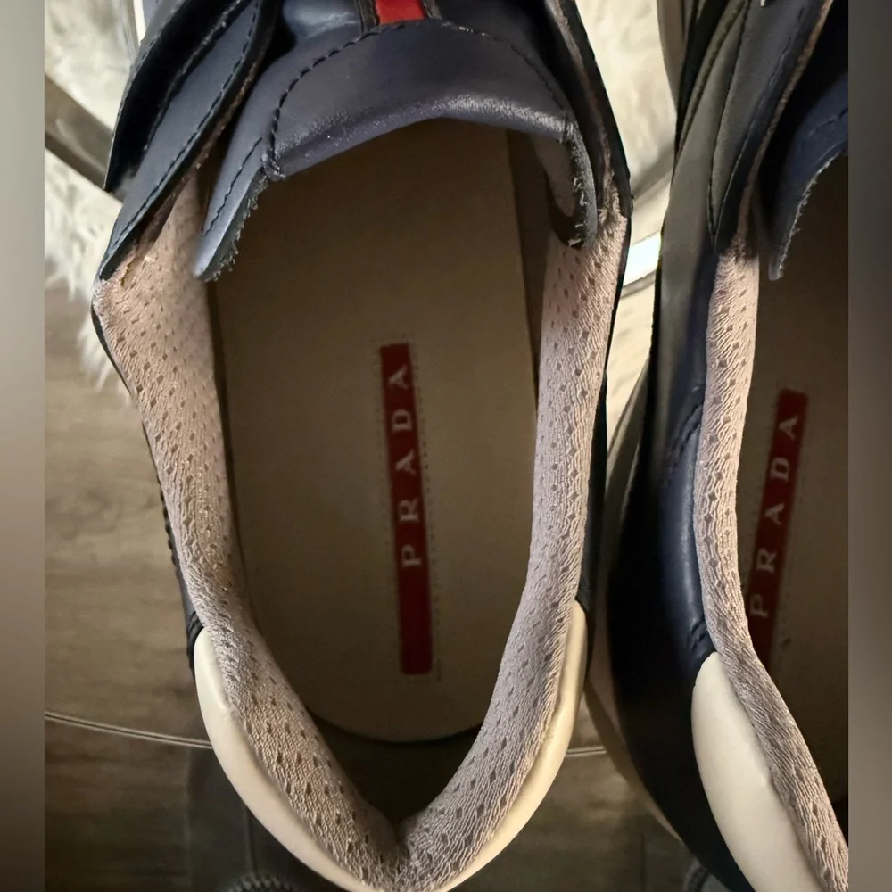 Prada Men's Navy Sneakers with White and Red Details - Picture 10 of 13